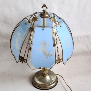 1990s Blue Glass Unicorn Table Lamp Desk Lamp