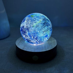 Custom Blue Galaxy Glass Ball Light, Personalized Planet Night Lamp, Engraved Sky Night Light, LED Star Table Lamp, Space Planet Desk Lamp