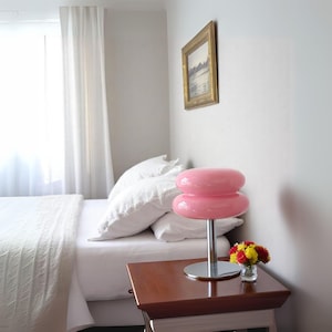 Macaron Pink Glass Table Lamp: Trichromatic Dimming Bedside Light