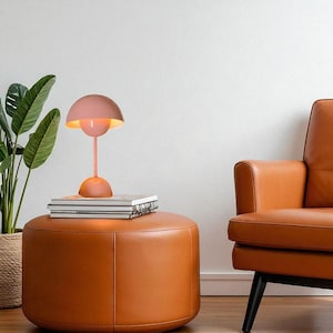Modern Pink Table Lamp – Retro Minimalist Desk Light | Scandinavian Nightstand Lamp for Bedroom, Office or Cozy Reading Nook