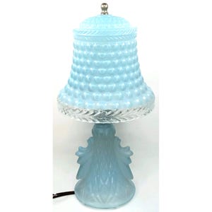 Art Deco Boudoir Lamp: Frosted Blue Hobnail Glass, 1920s