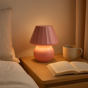 Modern Mushroom Table Lamp – Glass & Ceramic Design, Pink or Silver Finish, Cozy Room Lighting