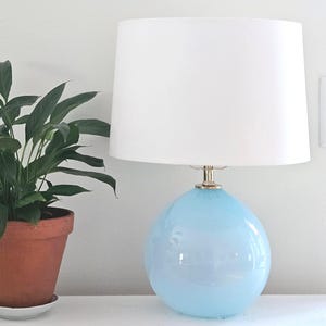 Handblown Opal Blue Glass Table Lamp: Modern Coastal Bedside Light