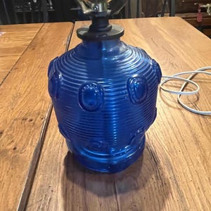 Vintage Cobalt Blue Glass Table Lamp, Possibly Attributed to Dewey Glass
