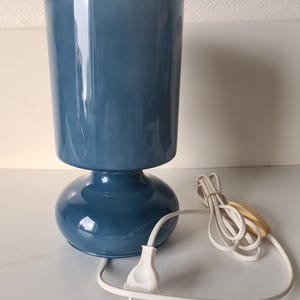 Ikea handmade glass table lamp. Lykta Mushroom in Denim blue color.Vintage 80s