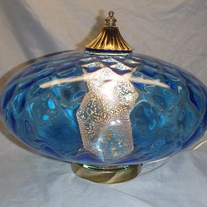 Vintage Blue Glass Globe UFO Desk Table lamp Light fixture w/ diffuser MCM updated wiring