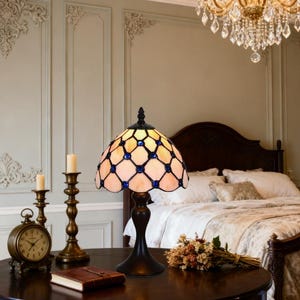 Vintage Tiffany - Colored Glass Desk Lamp, Blue Colored Glass Desk Lamp for Bedroom and Living Room. Various design and handmade crafts