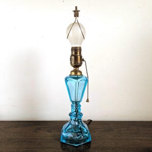 Antique Blue Glass Lamp Small Boudior McKee Turquoise Country Farmhouse Lighting Decor