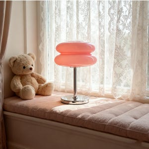 Pink Retro Glass Table Lamp | Mid-Century Modern Bedside Lamp | Nordic Home Decor Light